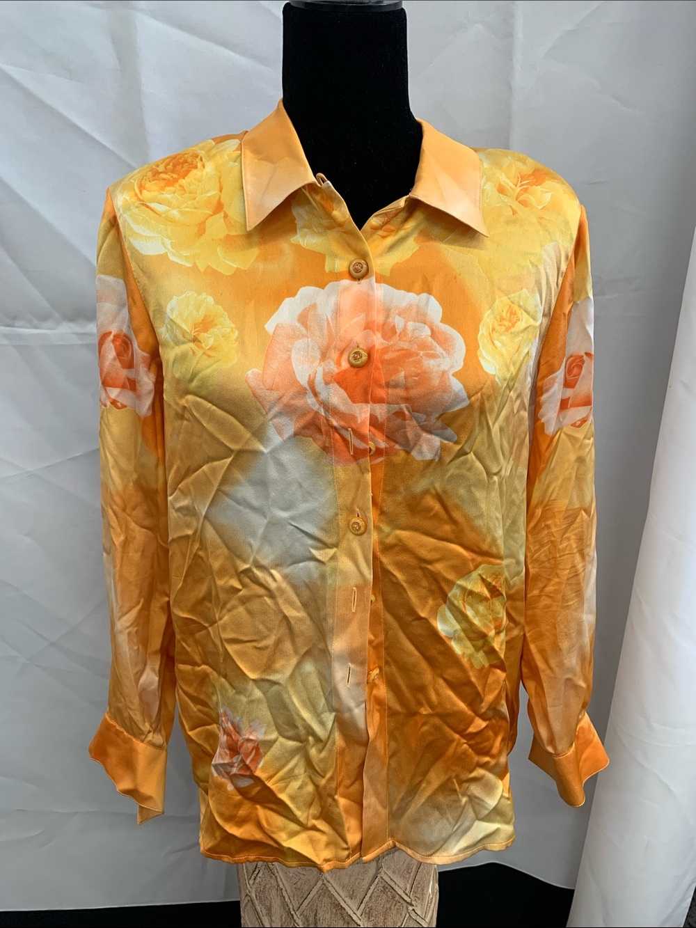 Escada Orange and Yellow Floral Button-Down Shirt